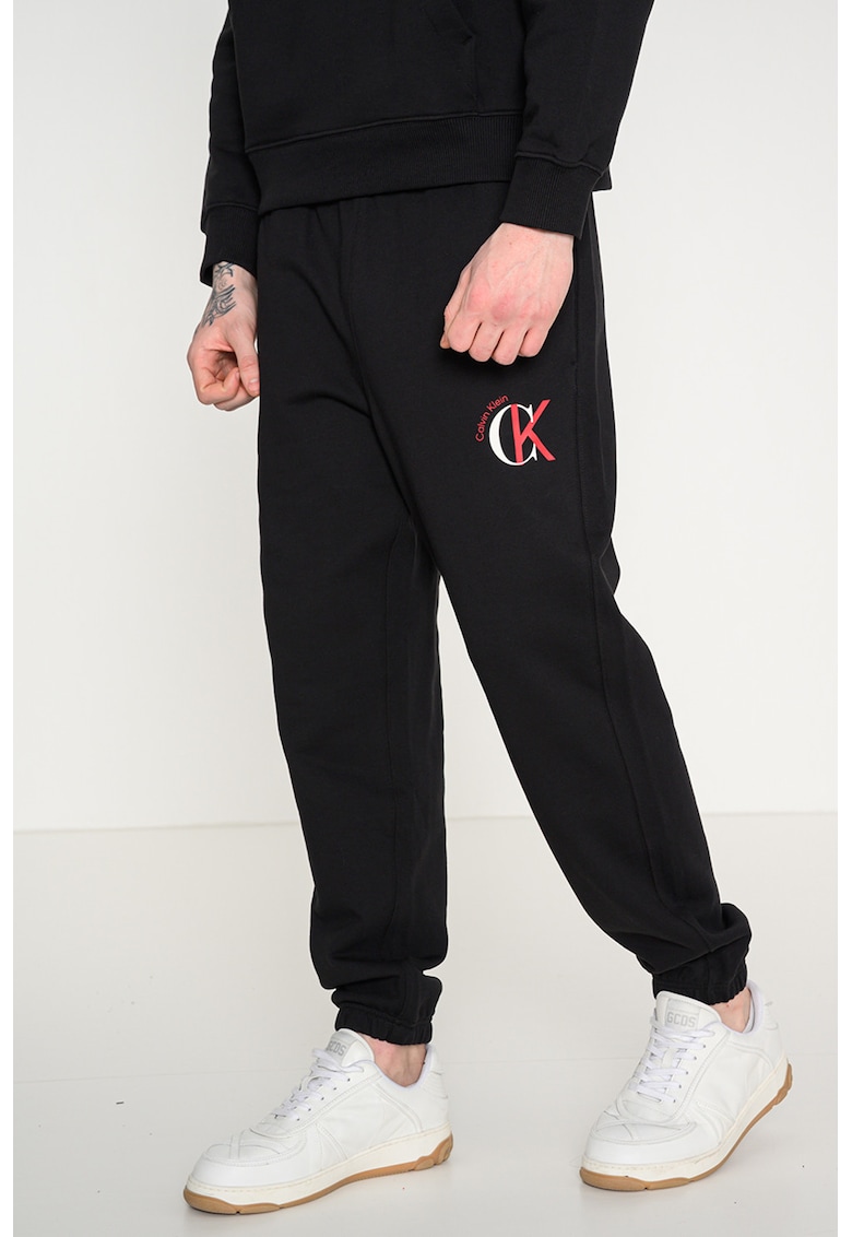 Pantaloni de trening cu talie elastica si logo - Negru