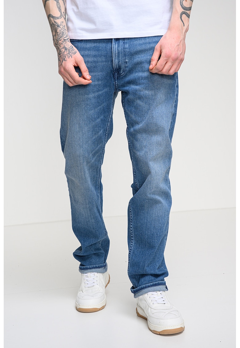 Blugi drepti cu aplicatie logo - Albastru deschis