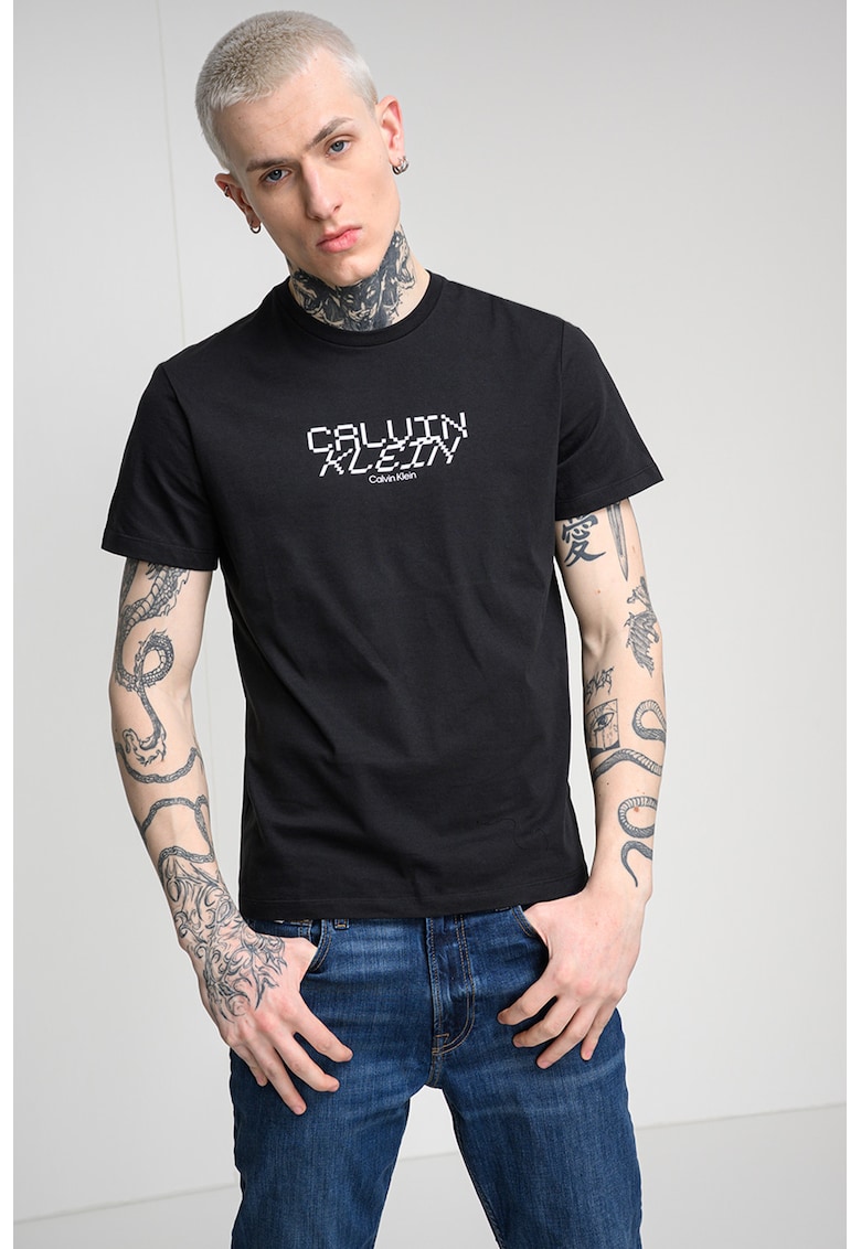 Tricou de bumbac cu logo - Negru