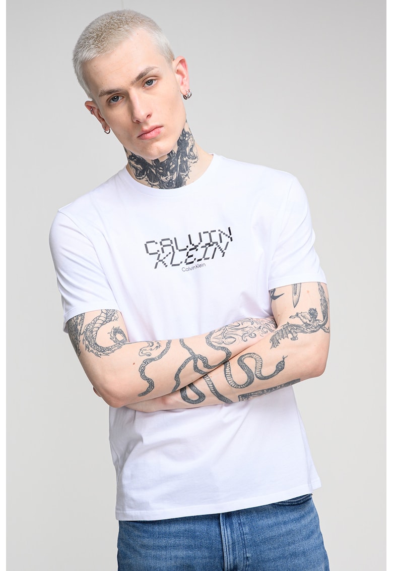 Tricou de bumbac cu logo - Alb