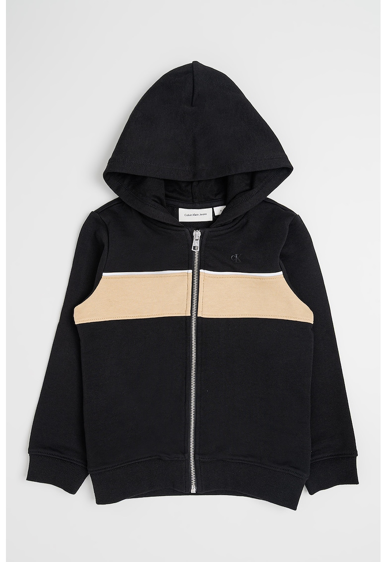 Hanorac de bumbac cu logo - Negru/Maro camel