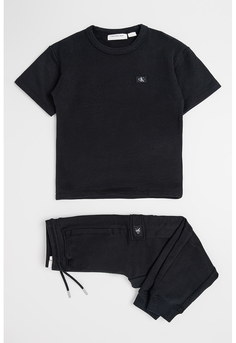 Set de pantaloni de trening si tricou din bumbac - Negru