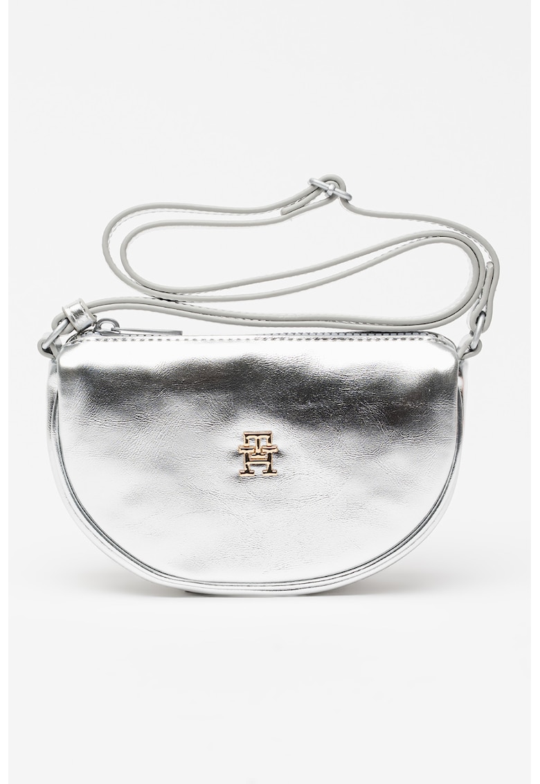 Geanta crossbody cu aspect metalizat - Argintiu
