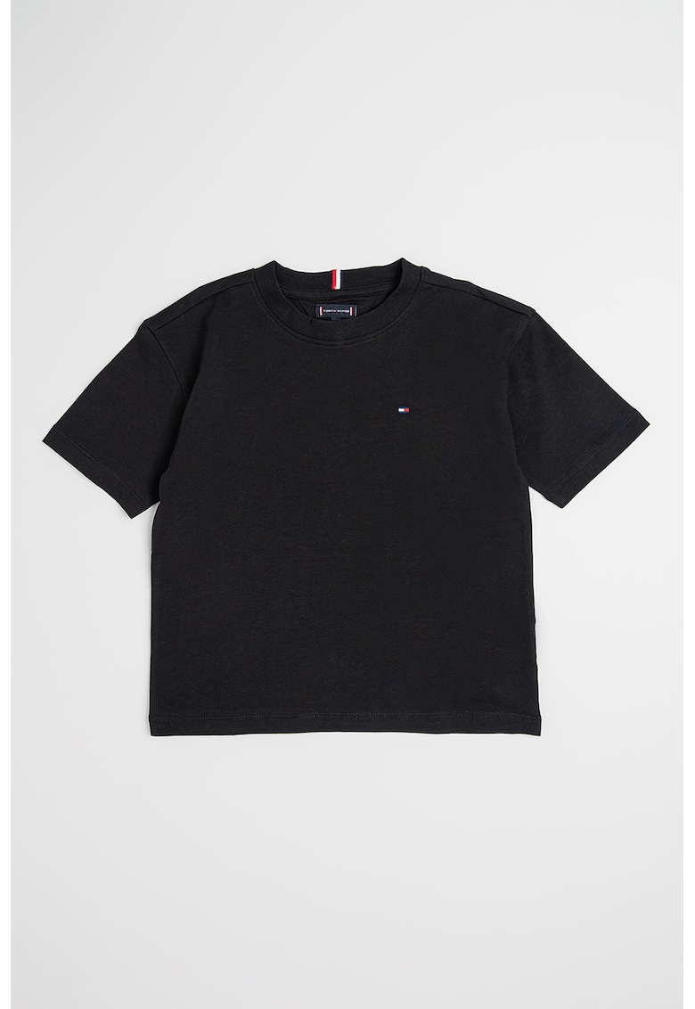 Tricou regular fit cu decolteu la baza gatului - Negru