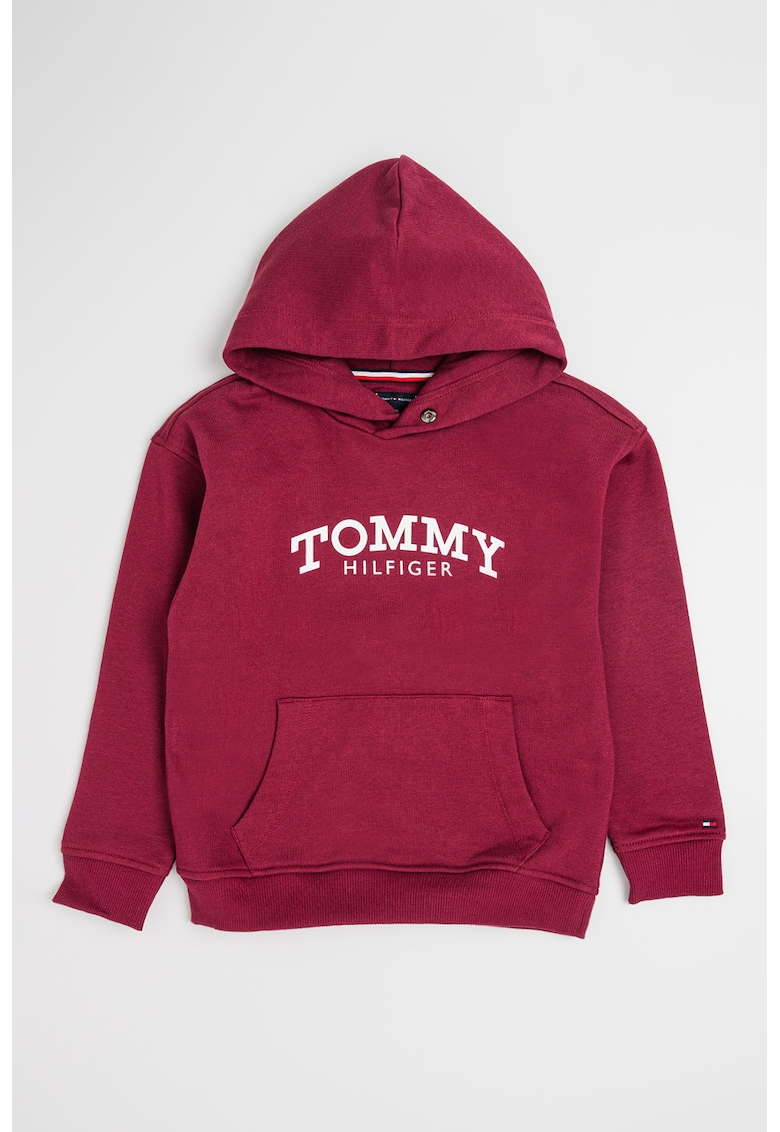 Hanorac cu imprimeu logo si buzunar knagaroo - Visiniu