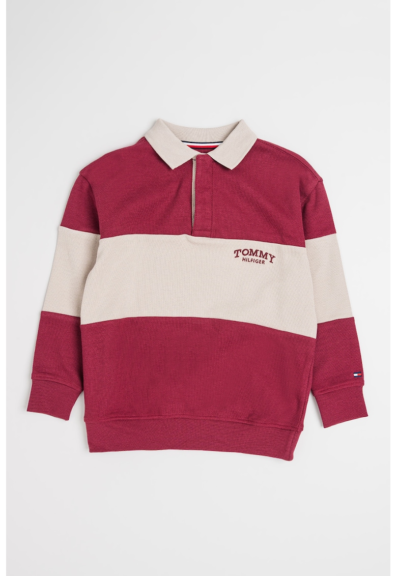 Bluza polo de bumbac cu aspect texturat - Visiniu/Maro taupe deschis