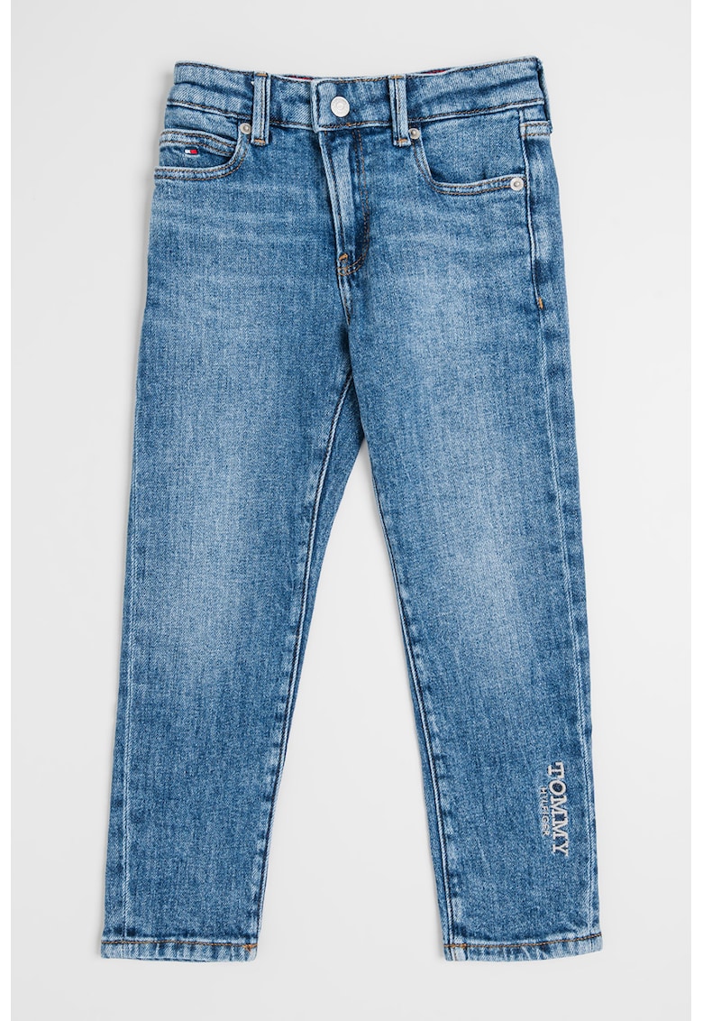 Blugi drepti cu logo brodat - Albastru royal