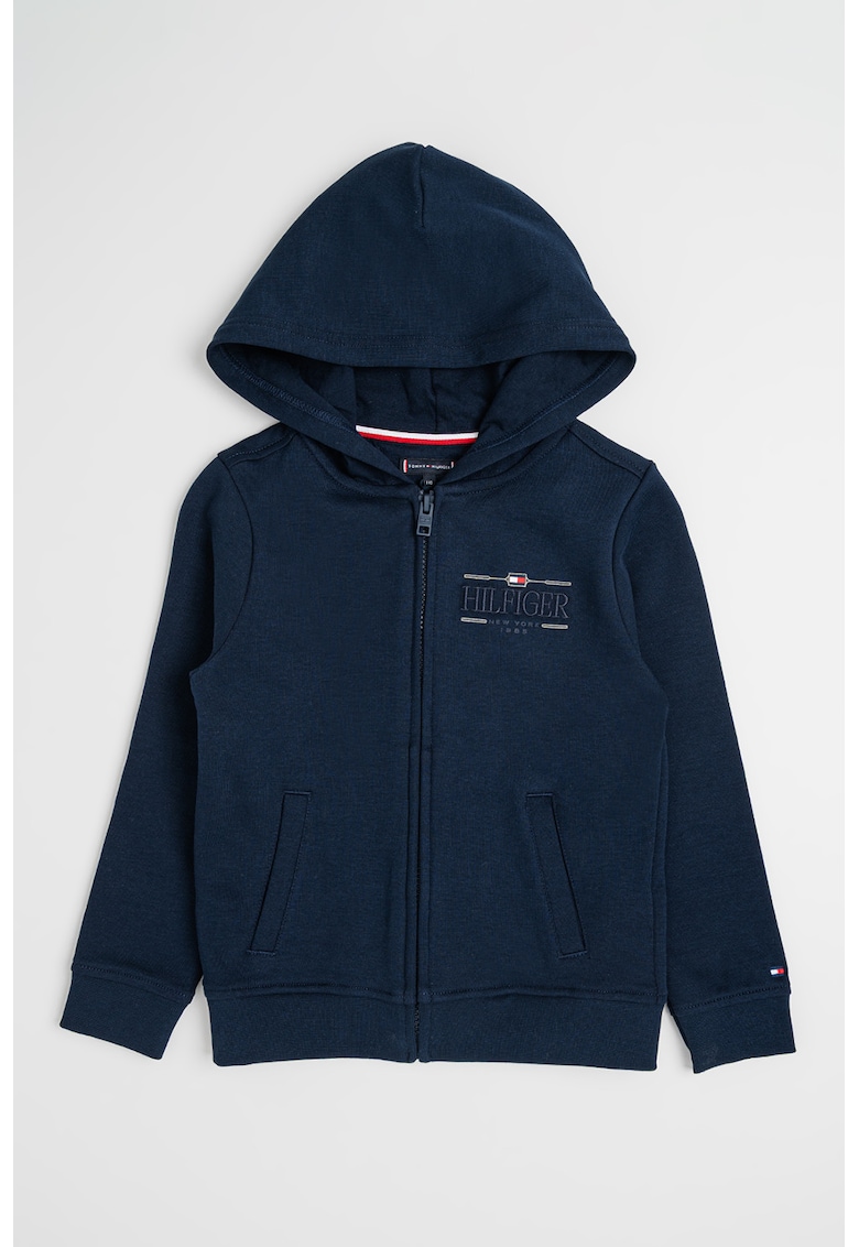 Hanorac din amestec de bumbac cu fermoar - Bleumarin