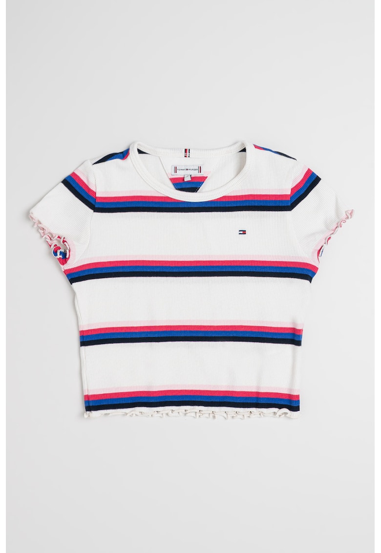 Tricou crop slim fit Essential - Albastru royal/Alb optic/Roz