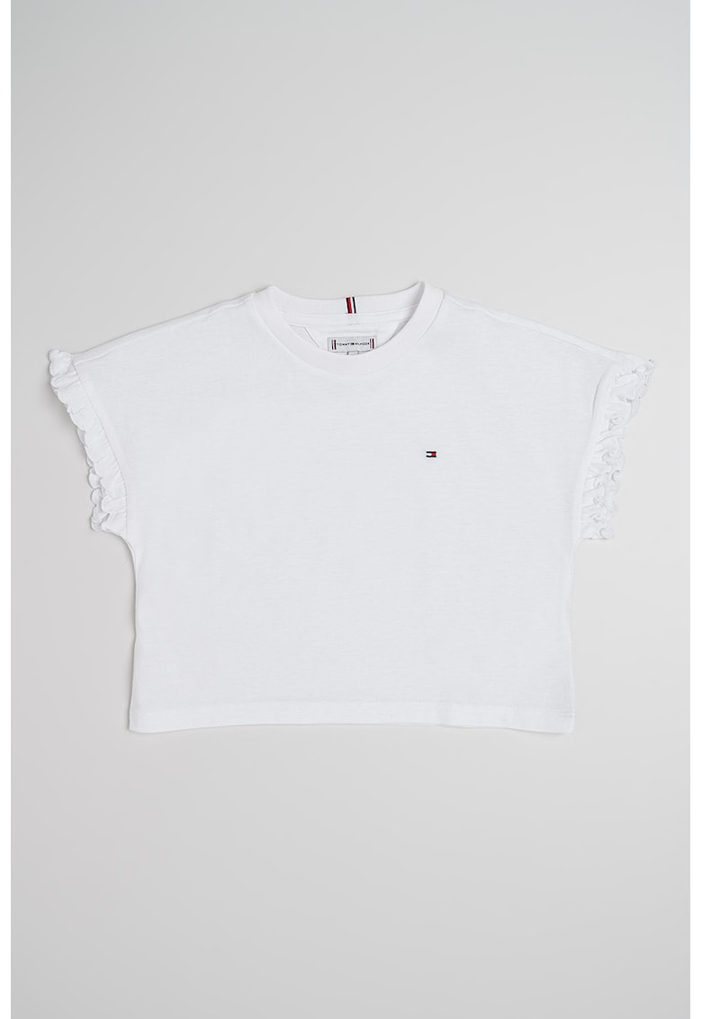 Tricou cu decolteu la baza gatului si logo - Alb optic