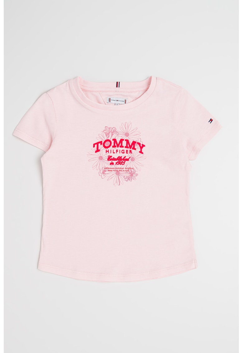 Tricou regular fit de bumbac cu logo - Roz pastel