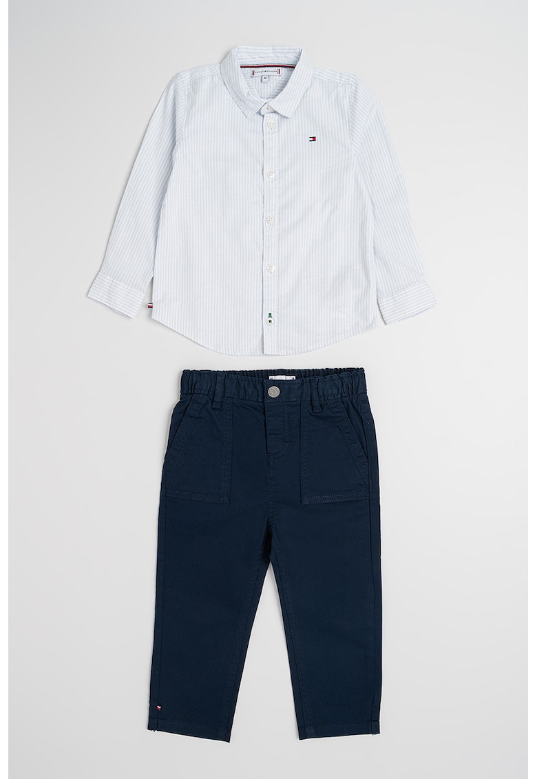 Set de camasa din bumbac organic si pantaloni - 2 piese - Alb optic/Albastru