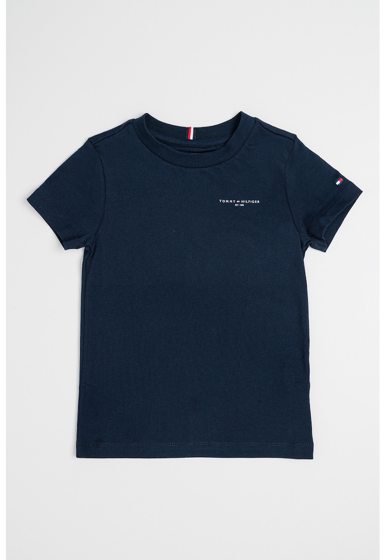 Tricou de bumbac cu decolteu la baza gatului - Bleumarin