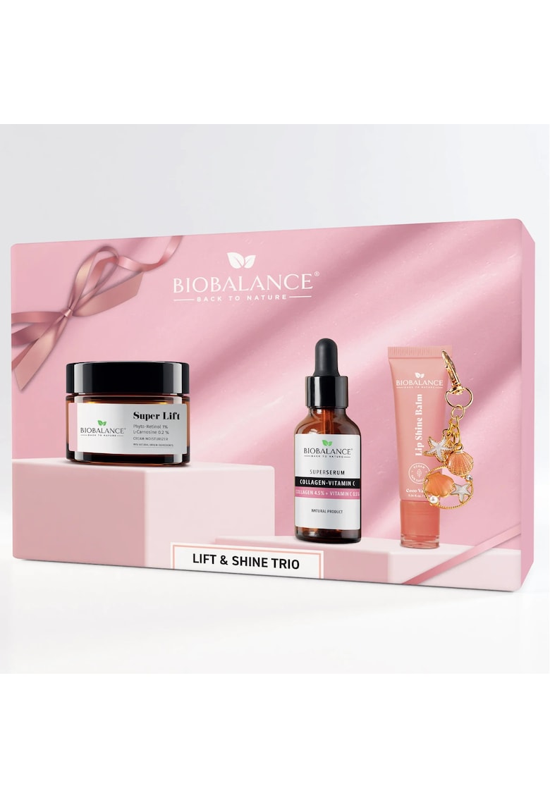 Set trio Lift & Shine: crema Super Lift 50 ml - ser cu colagen si vitamina C 30 ml - balsam de buze Coco Vanillia 10 ml