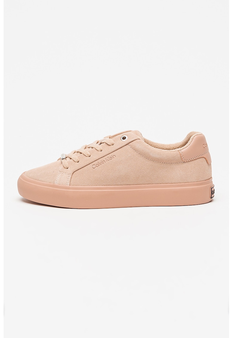 Pantofi sport de piele intoarsa cu logo - Roz prafuit