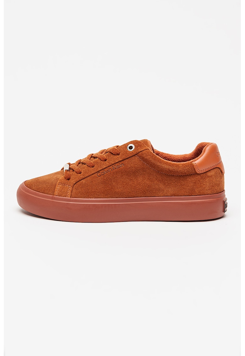 Pantofi sport de piele intoarsa cu logo - Maro scortisoara