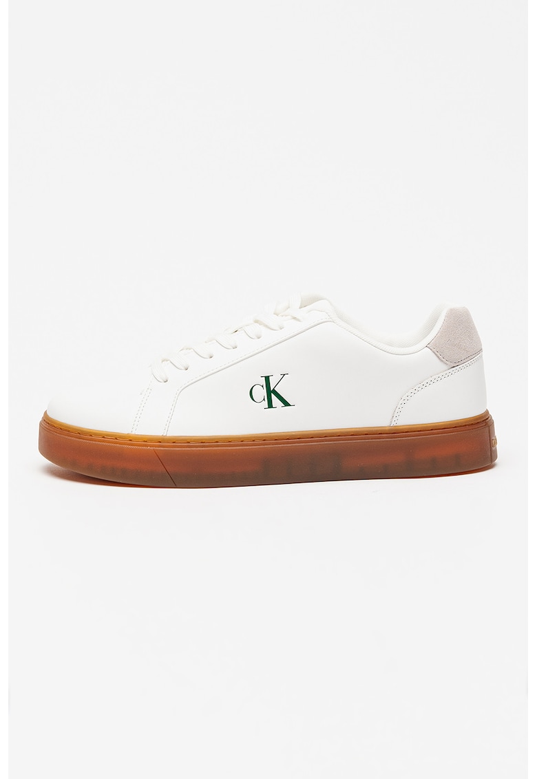 Pantofi sport din piele cu insertii din piele intoarsa - Gri deschis/Alb optic