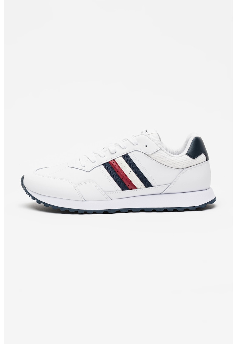 Pantofi sport low-cut cu insertii din piele - Visiniu/Alb optic/Bleumarin