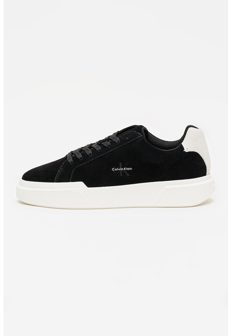 Pantofi sport de piele intoarsa cu logo - Alb/Negru