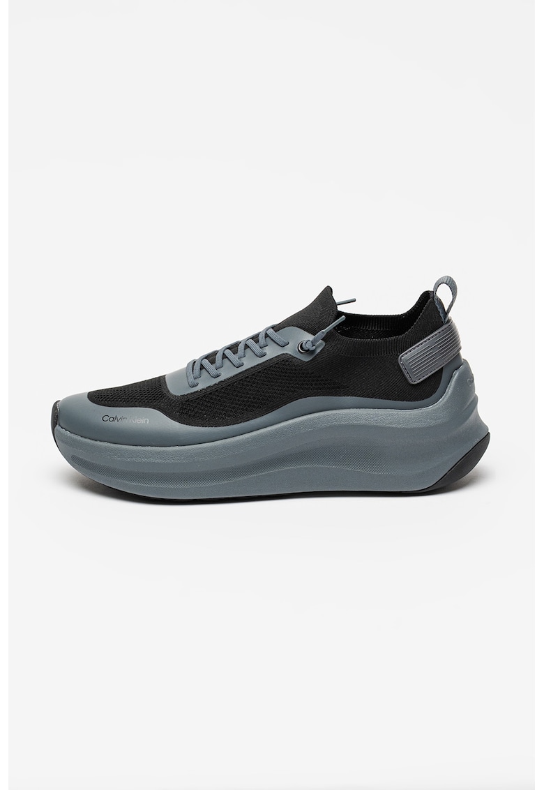 Pantofi sport wedge din material textil - Negru/Gri carbune