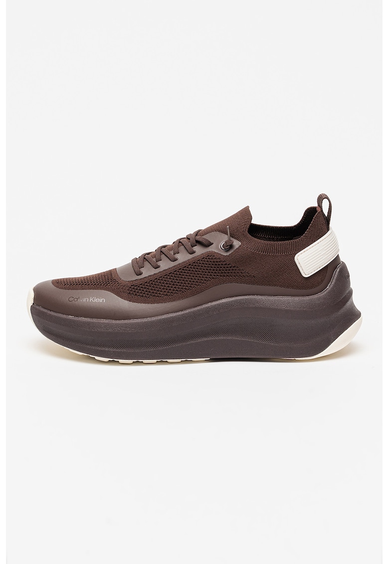Pantofi sport wedge din material textil - Maro cognac