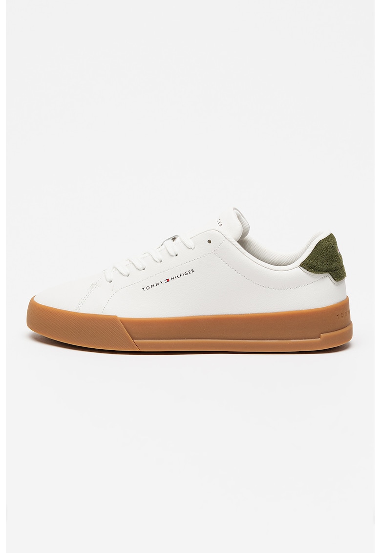Pantofi sport Court din piele cu logo - Alb/Verde feriga