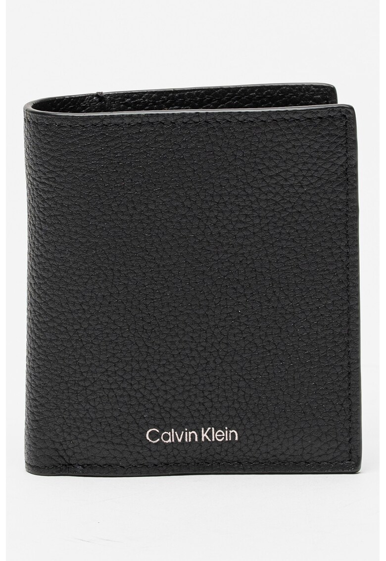 Portofel pliabil de piele cu logo - Negru