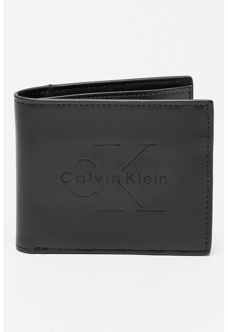 Portofel din piele cu logo - Negru