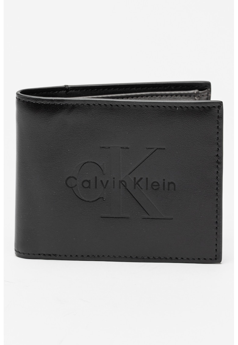 Portofel din piele cu logo - Negru