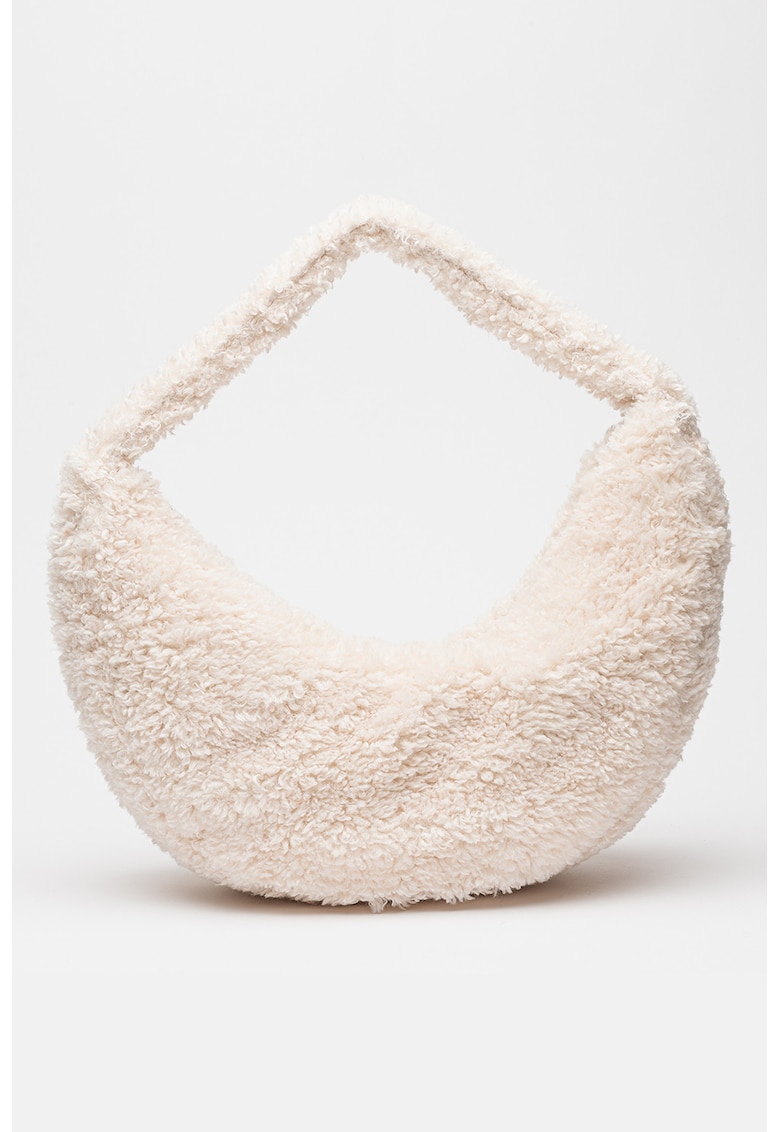 Geanta shopper din blana sherpa si material teddy - Crem