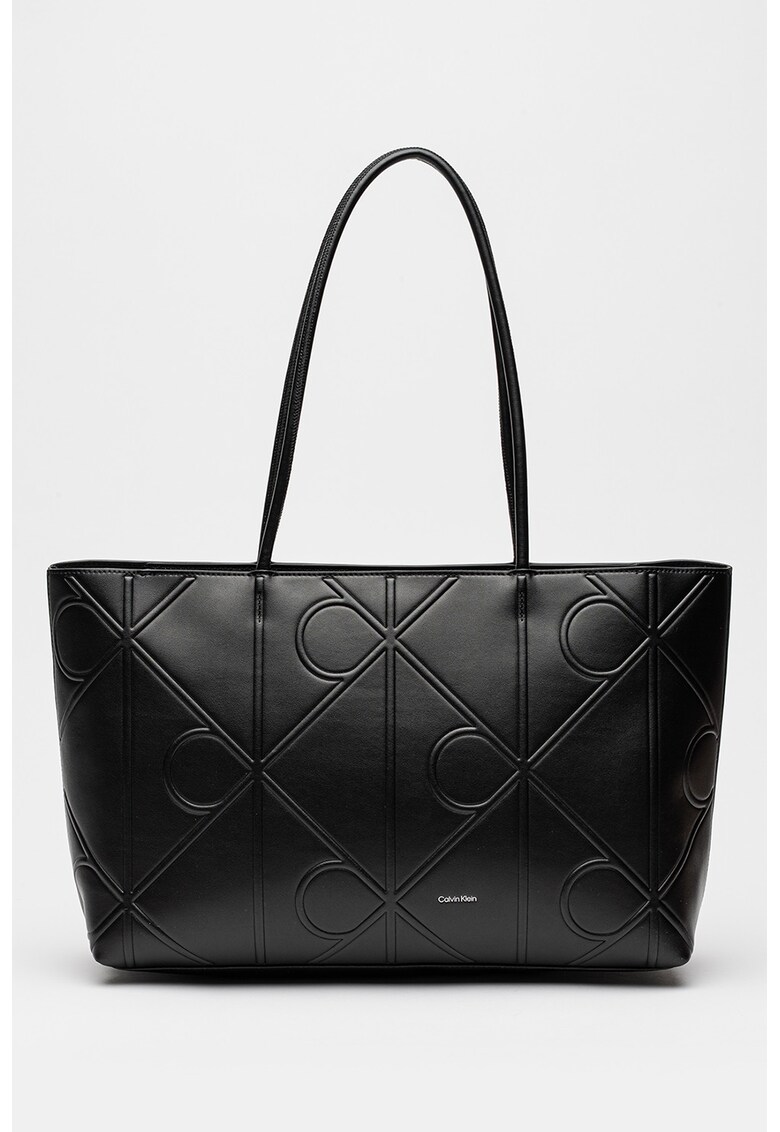 Geanta shopper cu model monograma - Negru