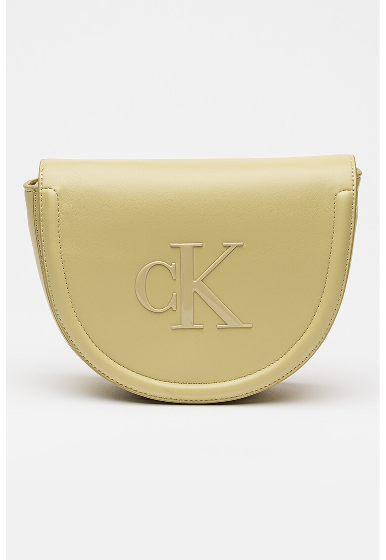 Geanta crossbody de piele ecologica cu clapa - Verde sparanghel