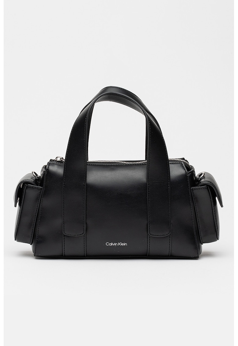 Geanta de piele ecologica cu bareta detasabila de umar - Negru