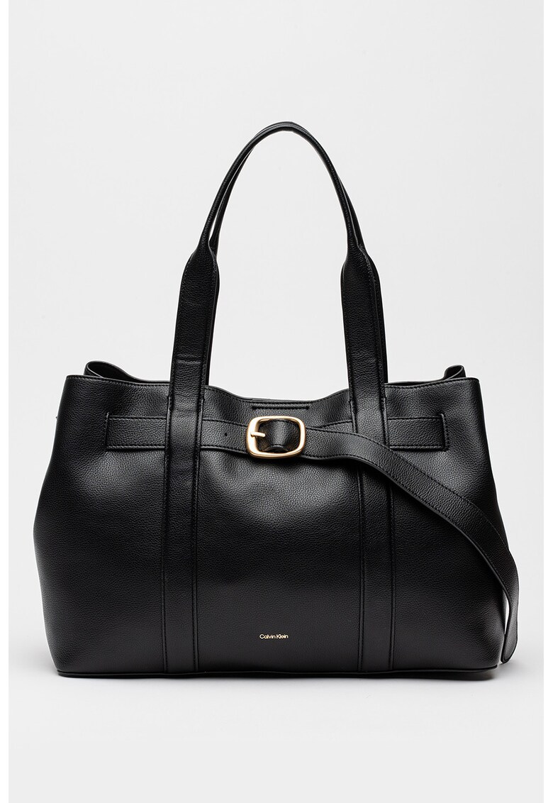 Geanta de piele ecologica cu maner si catarama decorativa - Negru