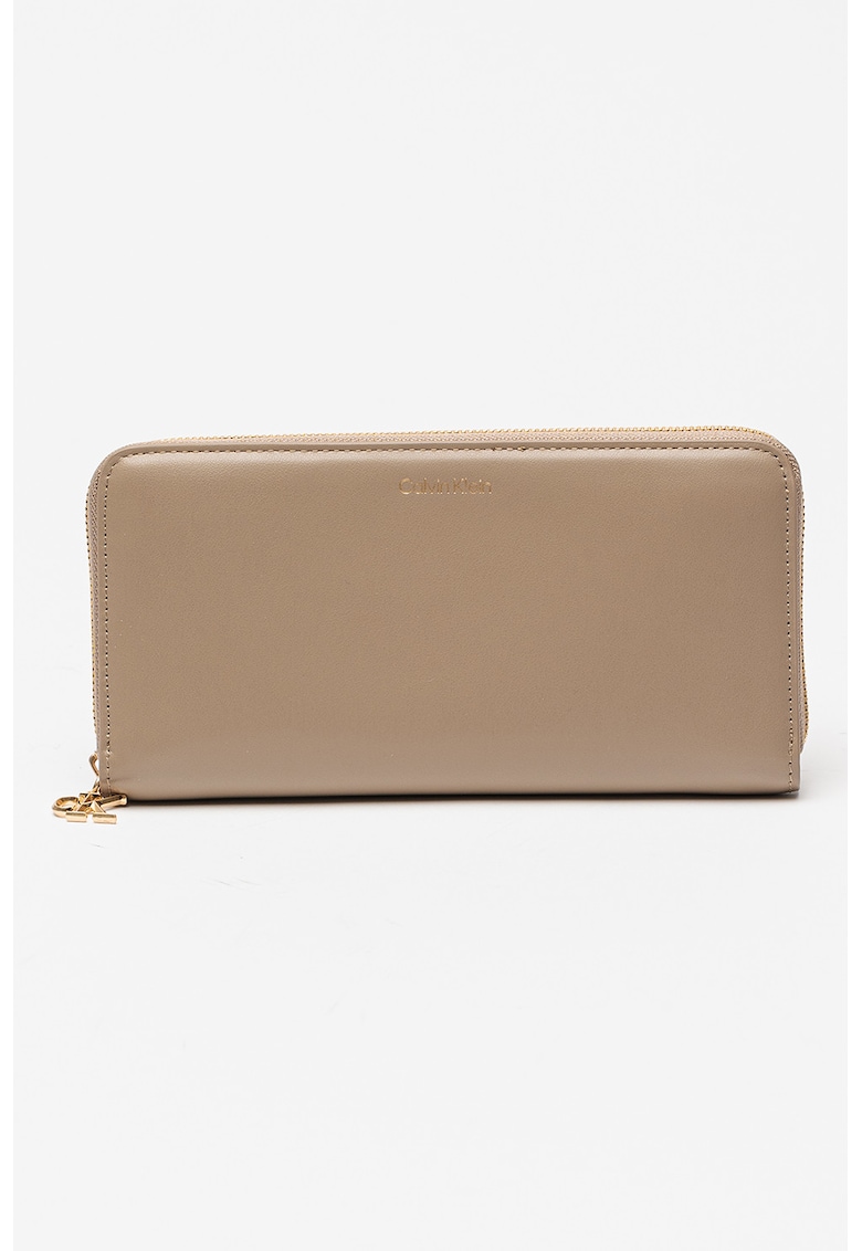 Portofel dreptunghiular din piele cu logo metalic - Maro taupe