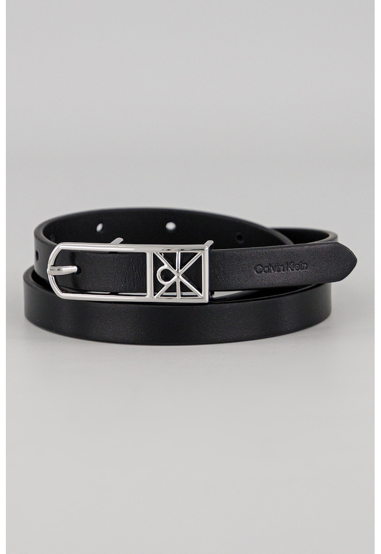 Curea skinny din piele cu catarama logo metalica - Negru