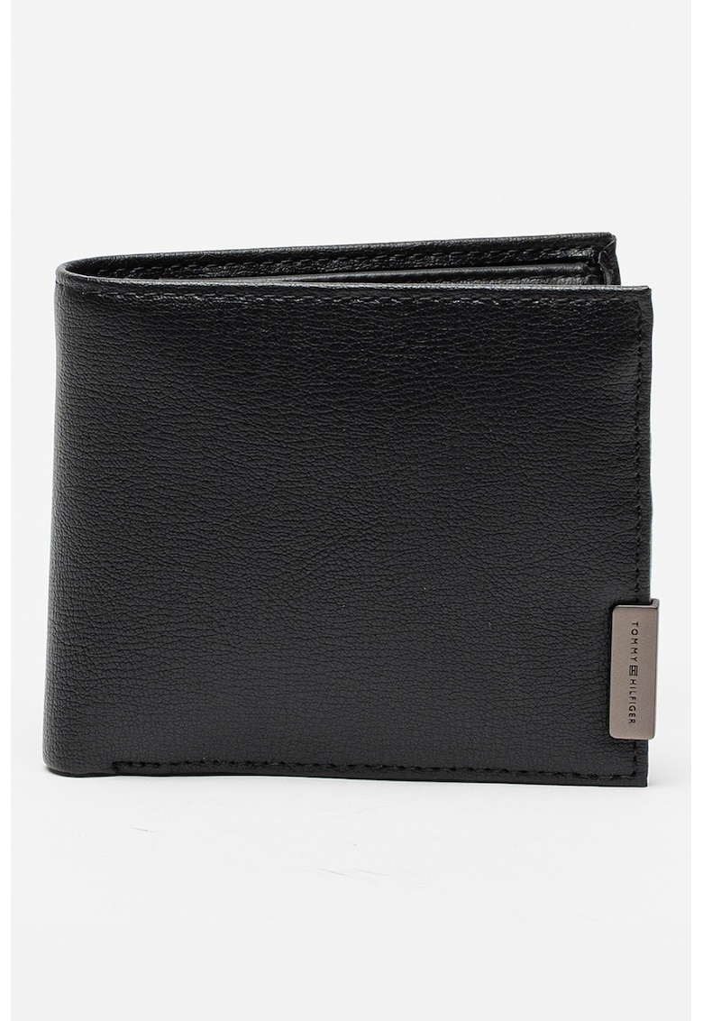 Portofel pliabil din piele cu logo discret Hardware - Negru