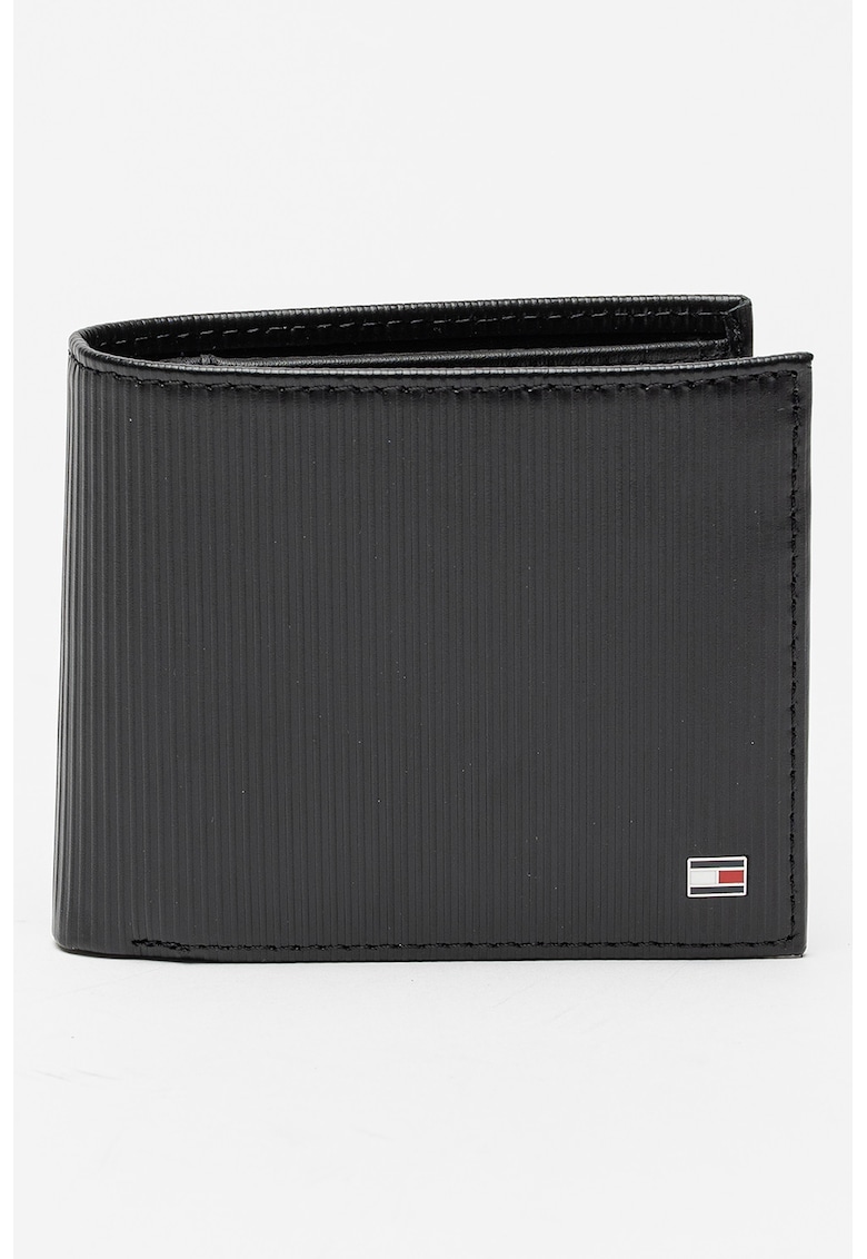 Portofel striat din piele Flag - Negru