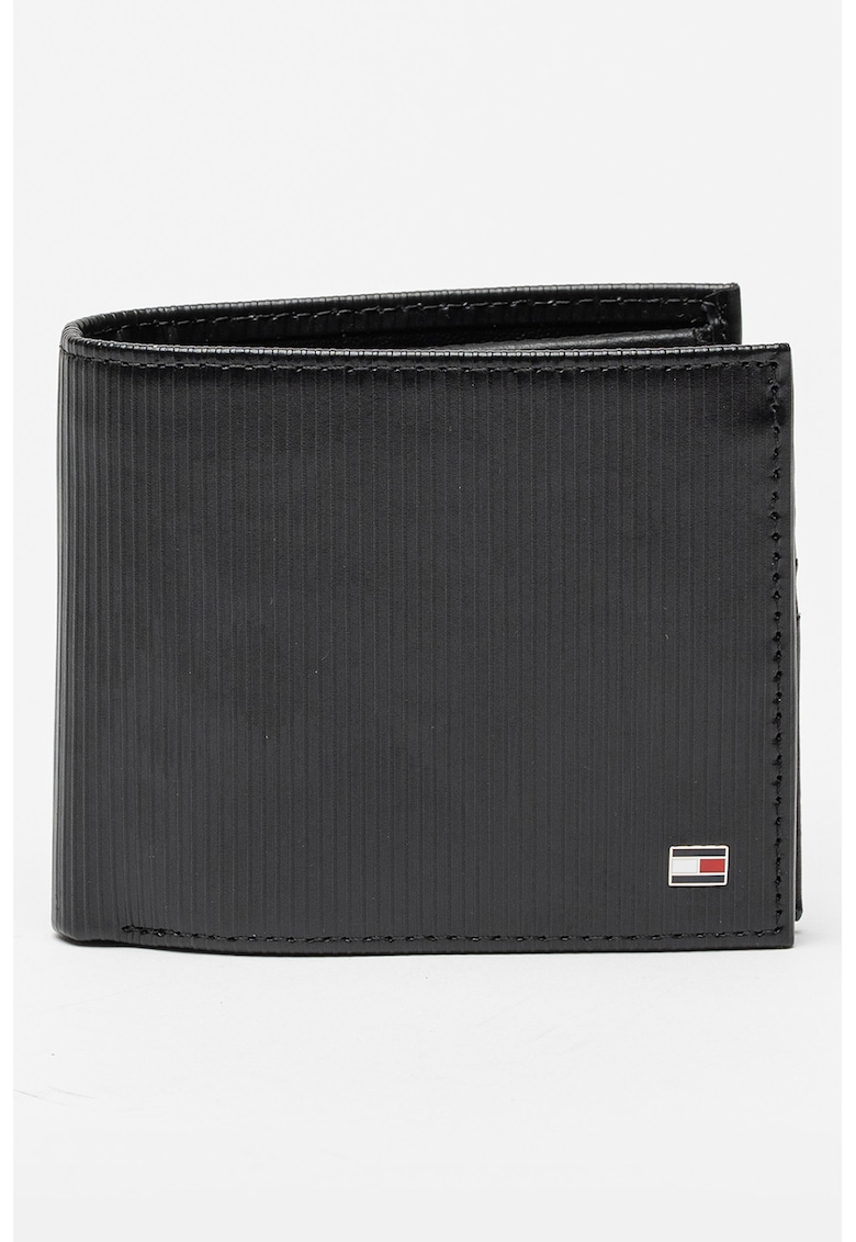 Portofel din piele cu clapa Flag - Negru