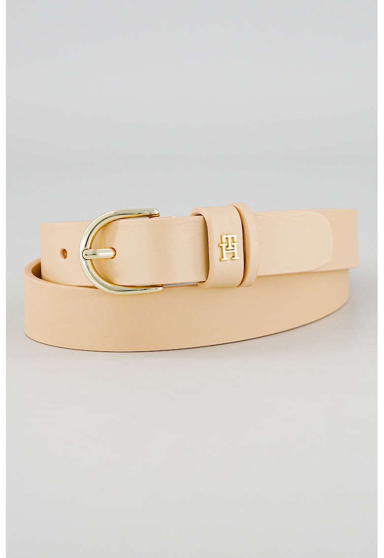 Curea de piele cu detaliu logo Essential - Maro nisip