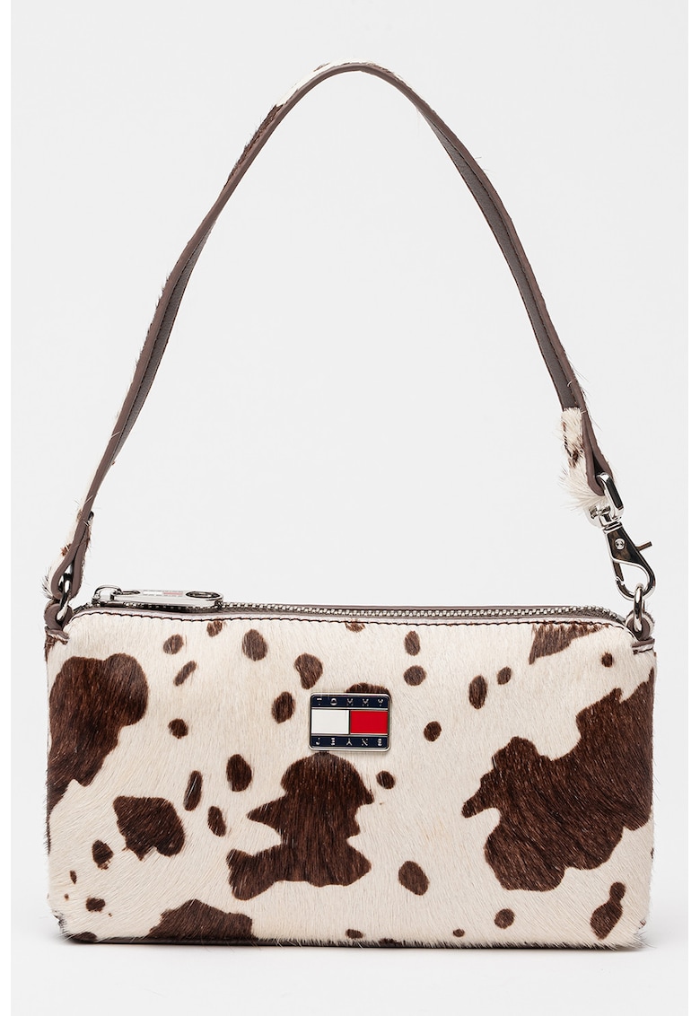 Portofel din piele cu par scurt si bareta - Maro/Bej deschis