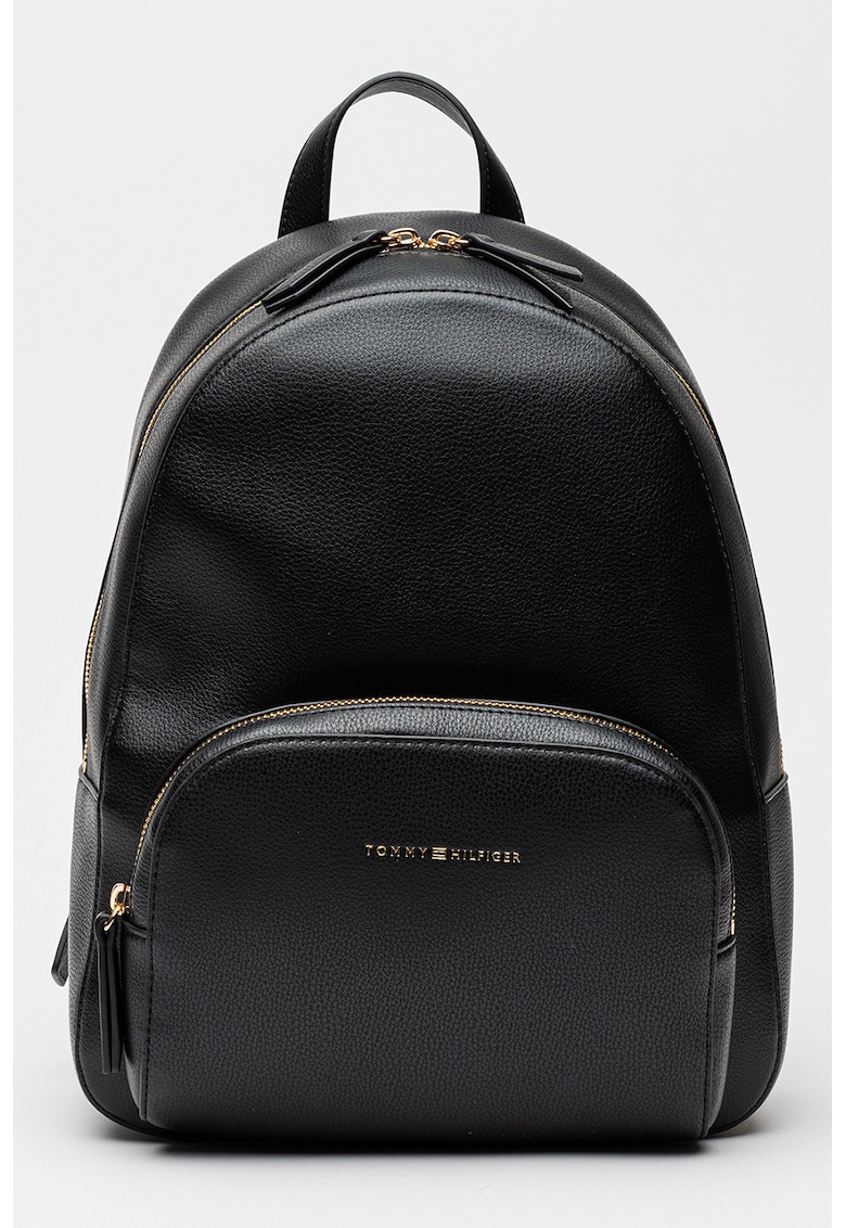 Rucsac din piele ecologica cu detaliu logo - Negru