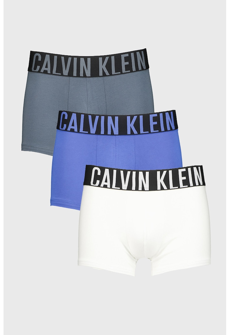 Set de boxeri cu banda logo in talie - 3 perechi - Alb/Gri inchis/Albastru