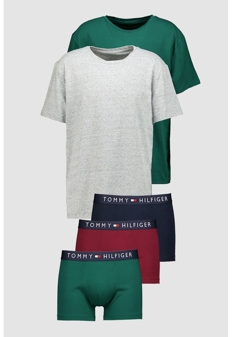 Set de boxeri si tricouri - 5 piese - Verde/Gri melange/Bleumarin