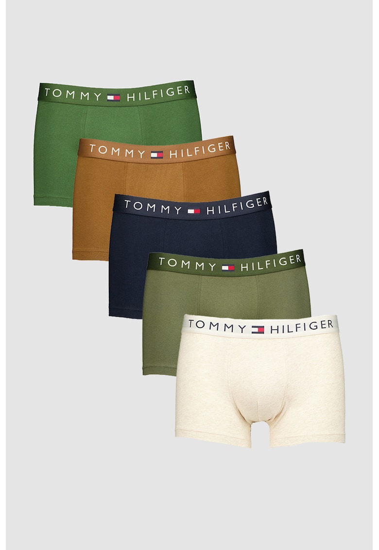 Set de boxeri cu banda logo in talie - 5 perechi - Maro/Kaki/Bleumarin