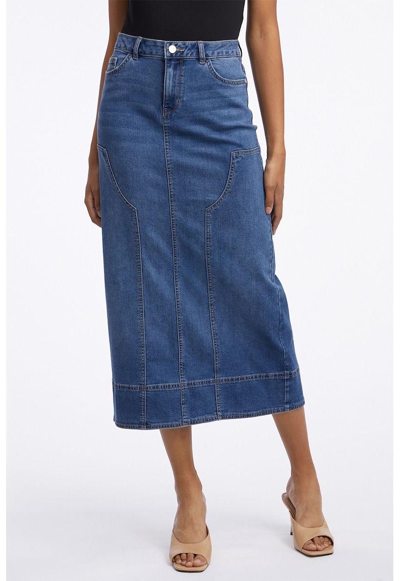 Fusta midi de denim - Albastru melange