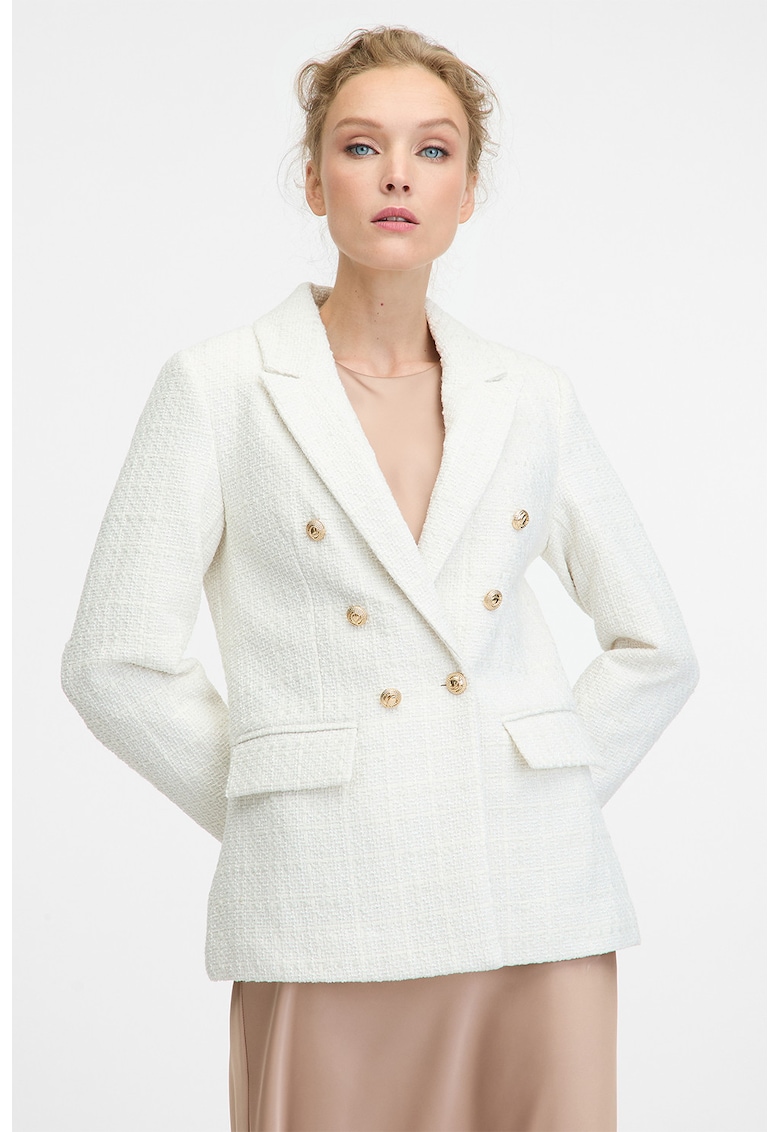 Sacou cu doua randuri de nasturi si revere decupate - Alb