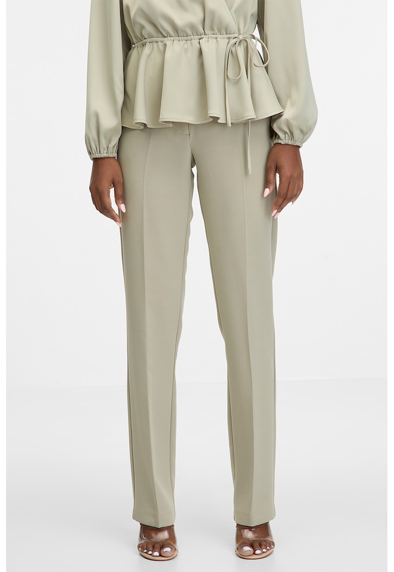 Pantaloni drepti cu pliuri - Gri cenusiu