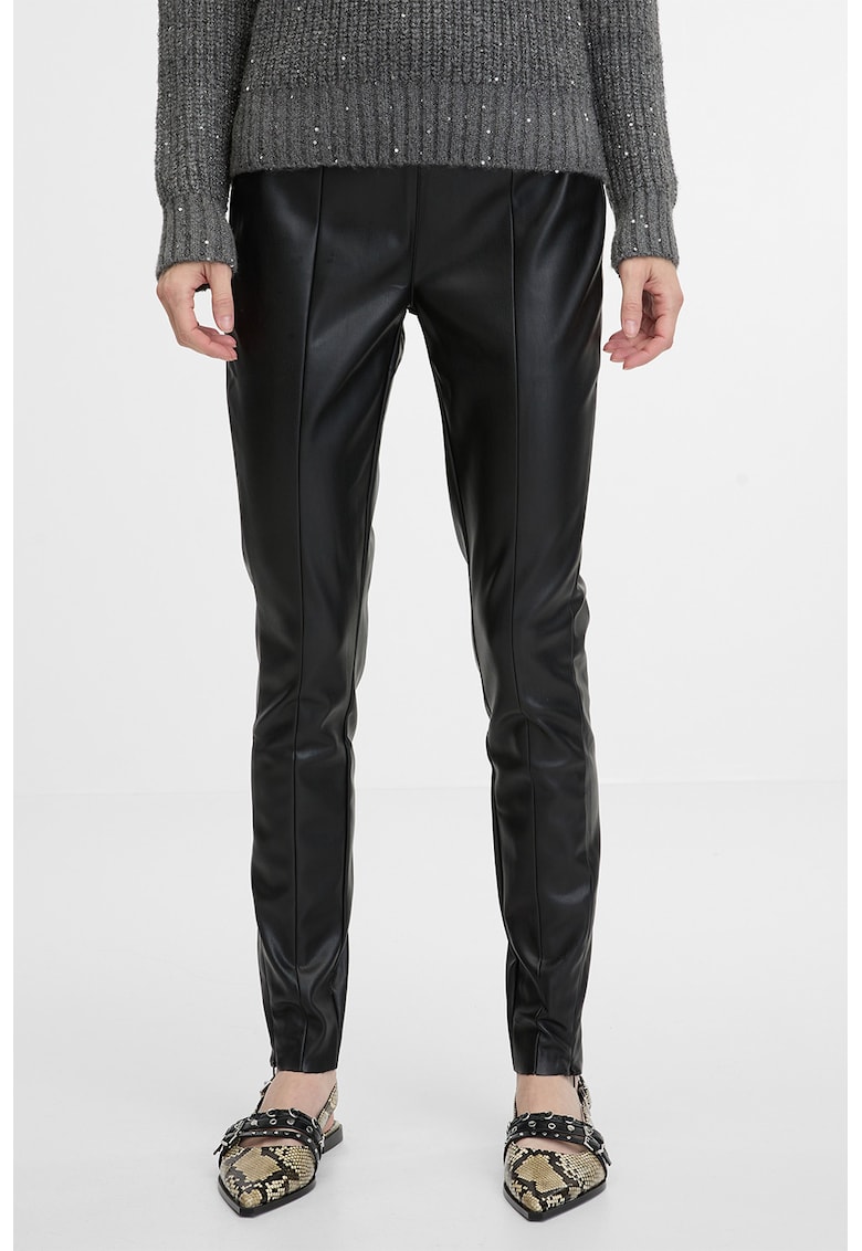 Pantaloni slim fit de piele ecologica - Negru