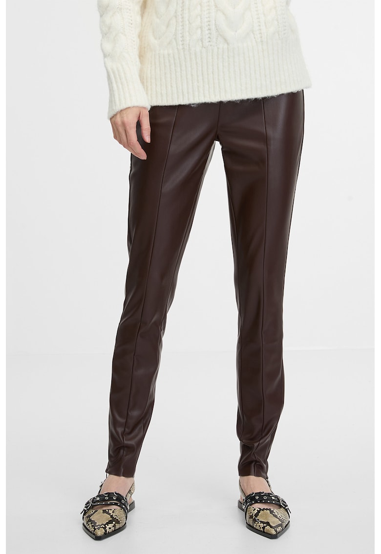 Pantaloni slim fit de piele ecologica - Maro inchis